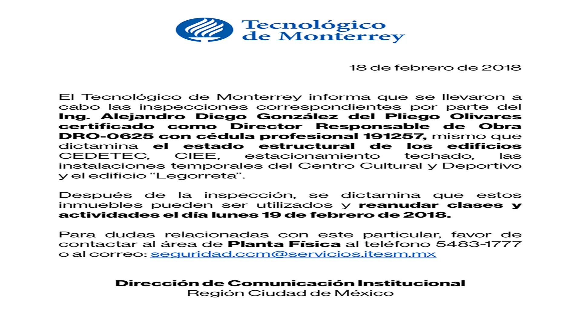 comunicado regreso a clases