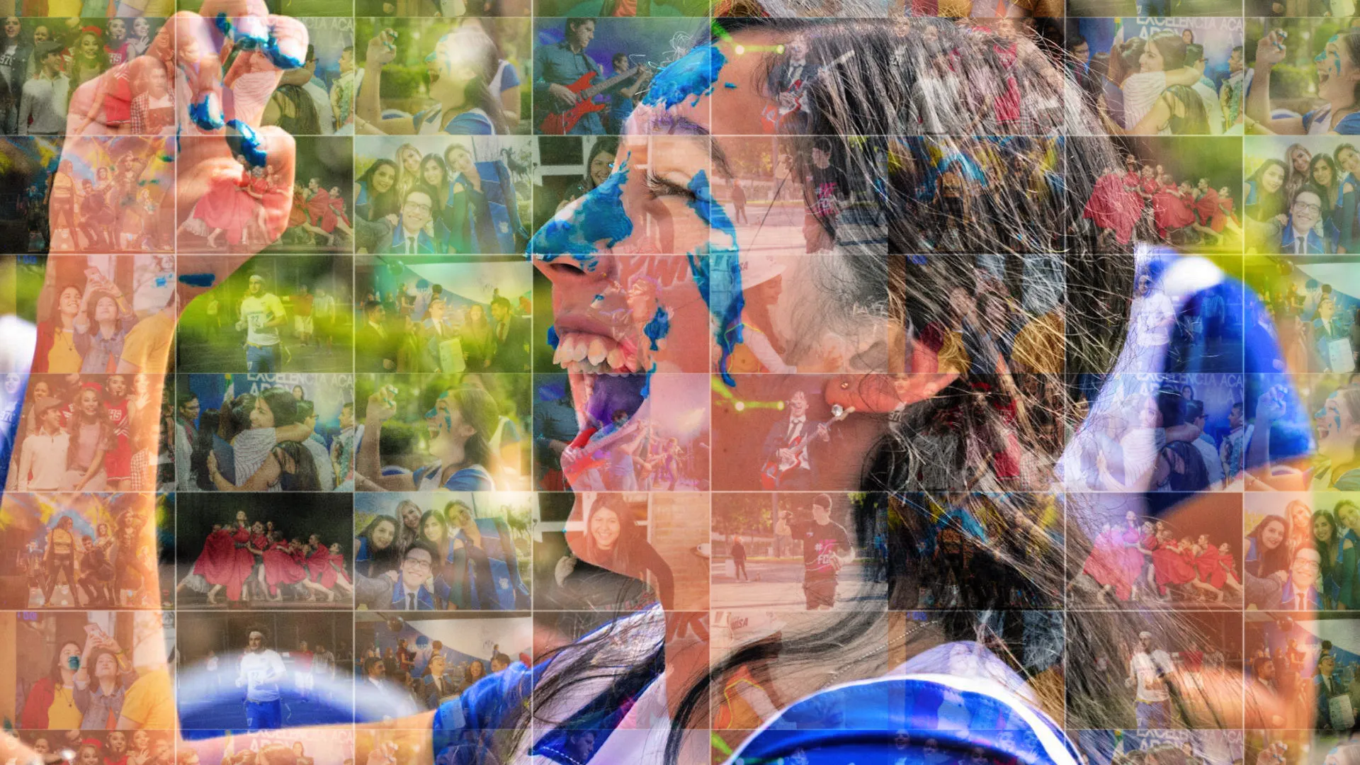 Mosaico de fotos que formar una mujer sonriente