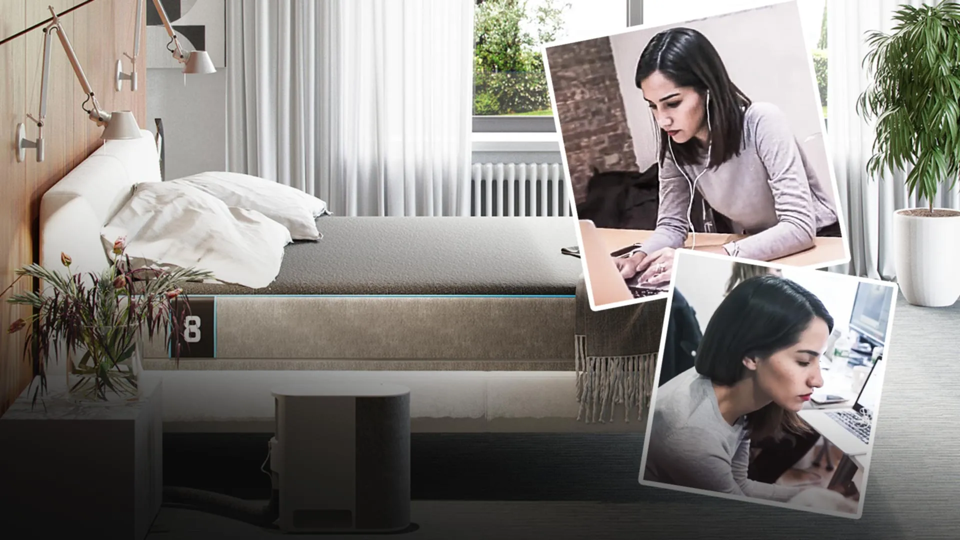 Alexandra junto con el colchón de Eight Sleep