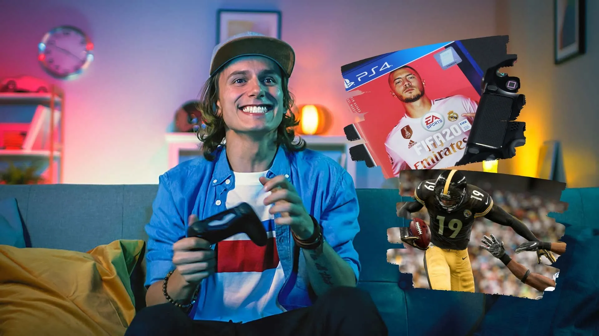 Joven jugando Esport con control de consola de videojuegos en su mano