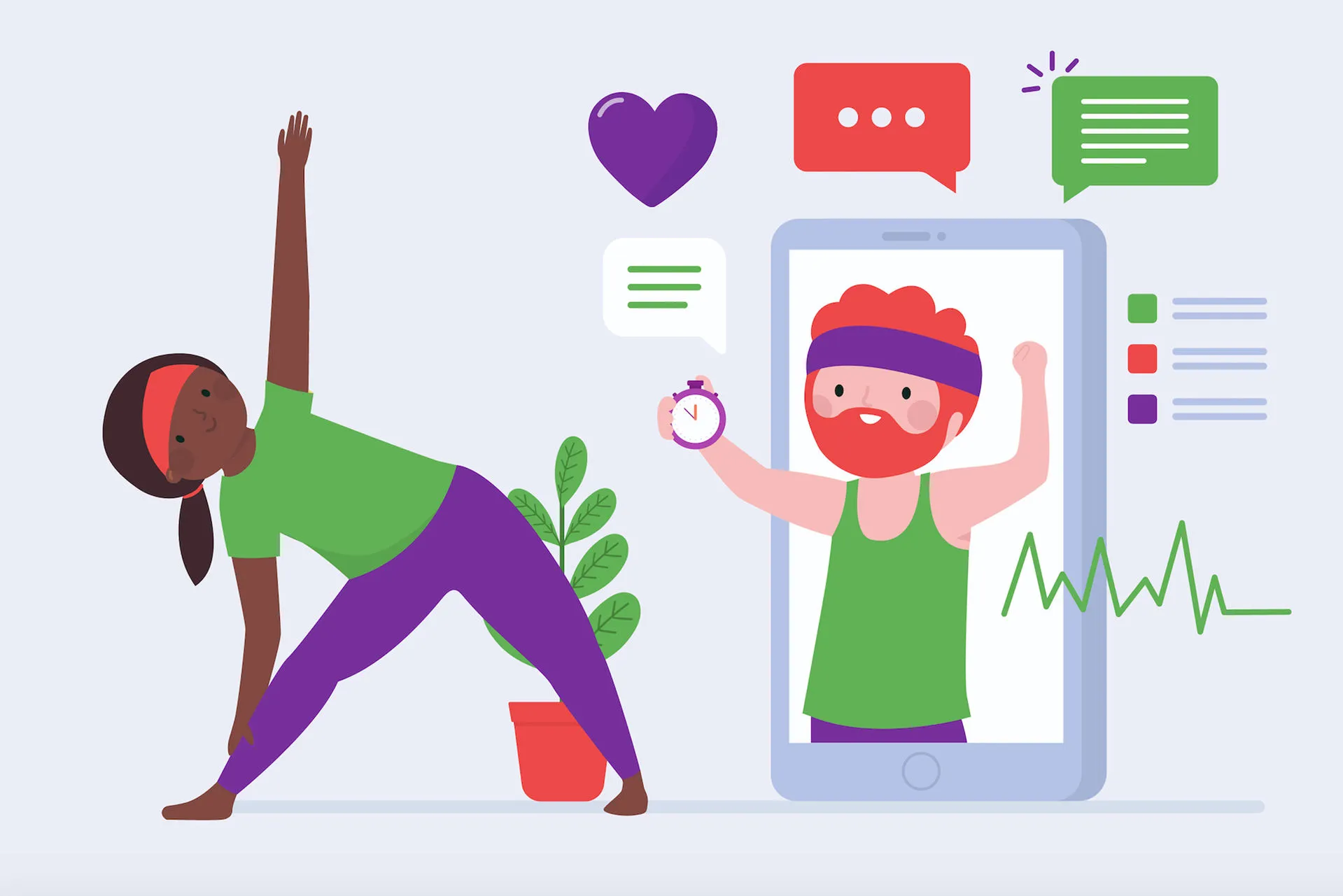 Animación de una mujer entrenando a través de una app