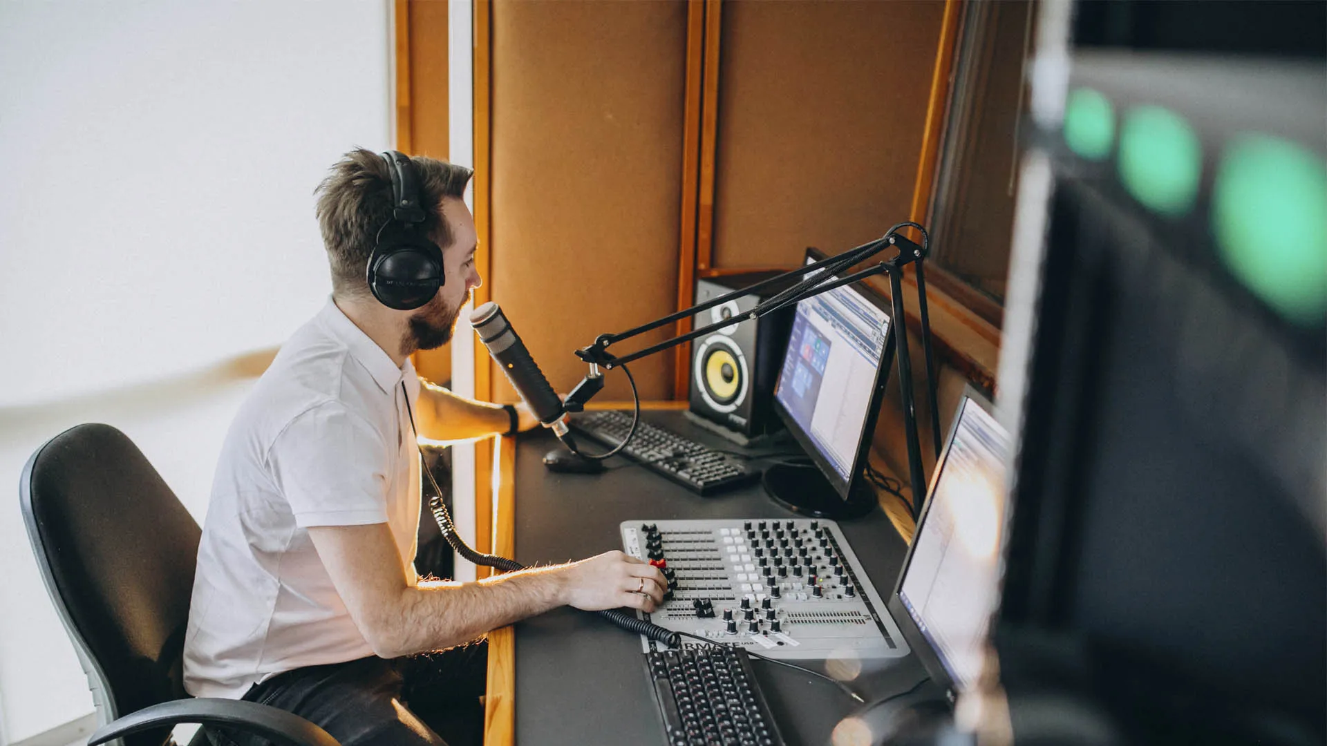 hombre en estudio  de grabacion