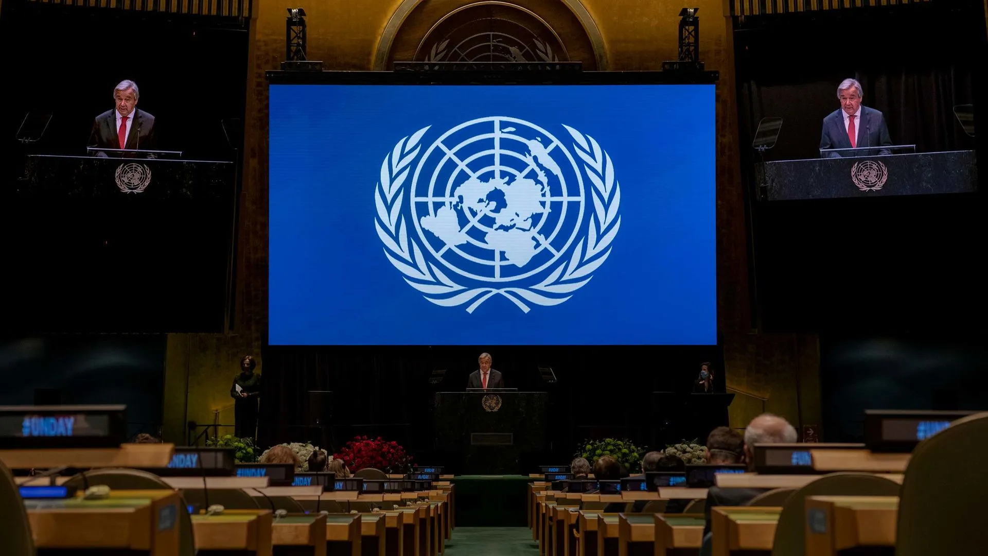 Asamblea General de la ONU, Secretario General en podium Antonio Guterres