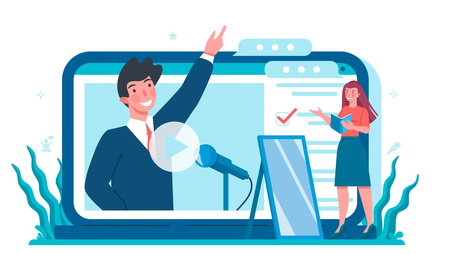 animación de hombre presentando discurso