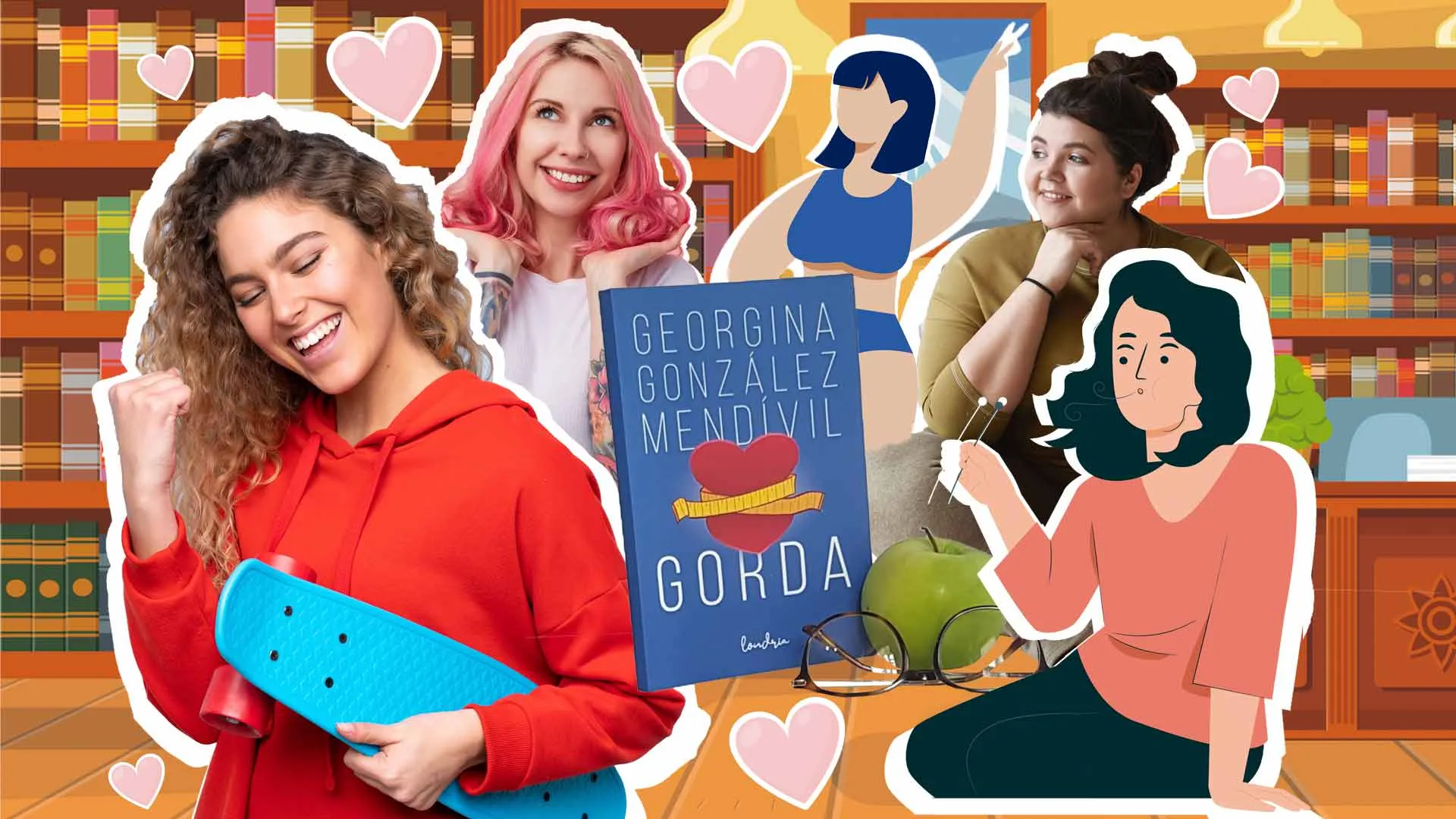 libro gorda en una biblioteca animada