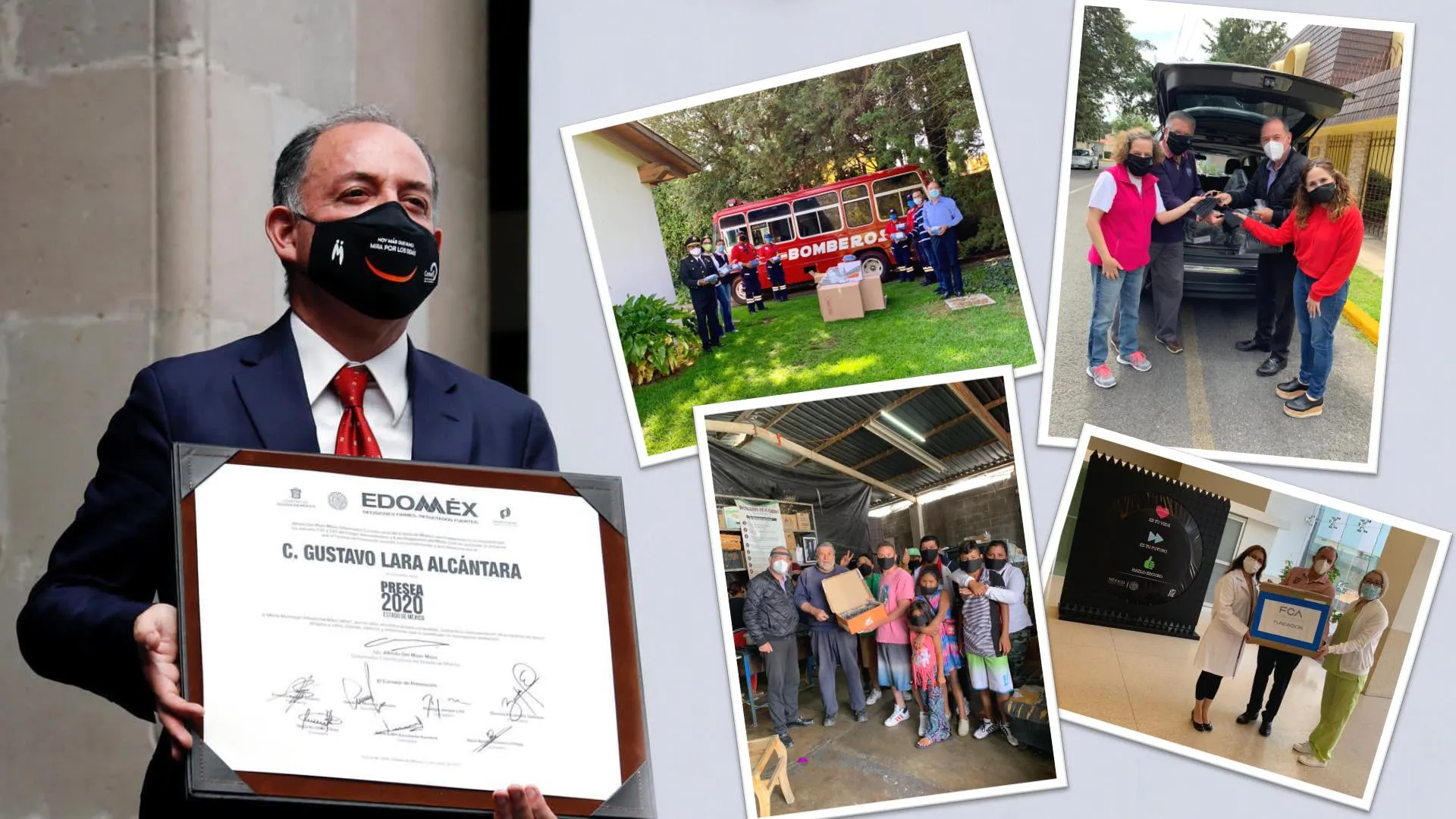 Gustavo sosteniendo el premio Presea Estado de México 2020
