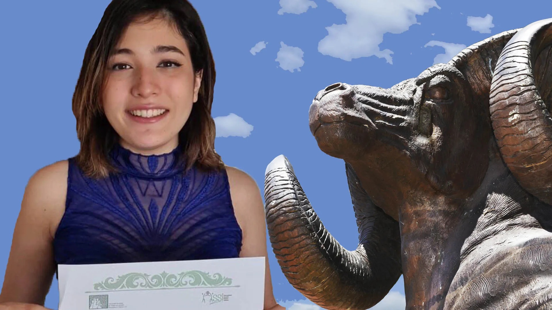 Andrea Ruiz D'Argence con Beca del Instituto Weizmann y borrego al lado