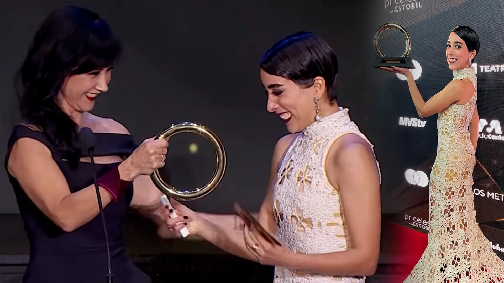 María Elisa Gallegos al momento de recibir su premio