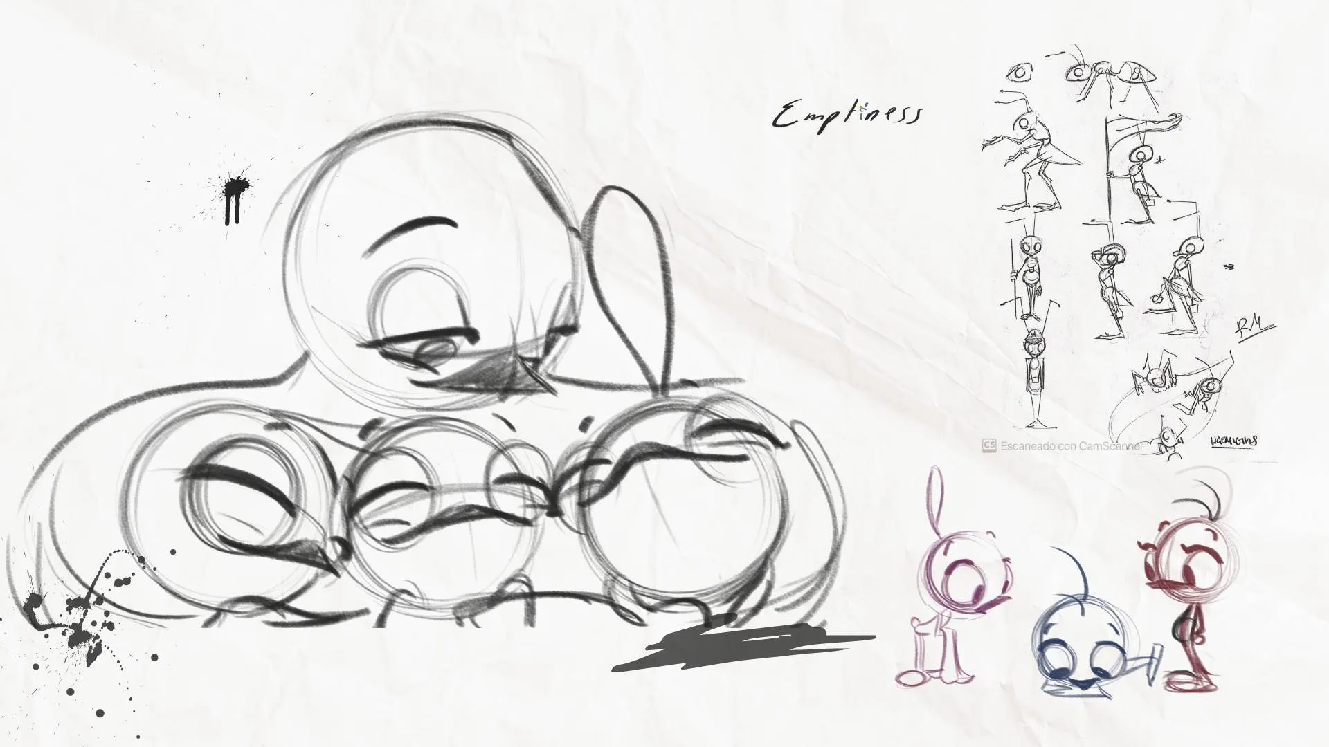 Bocetos de los personajes del cortometraje Emptiness