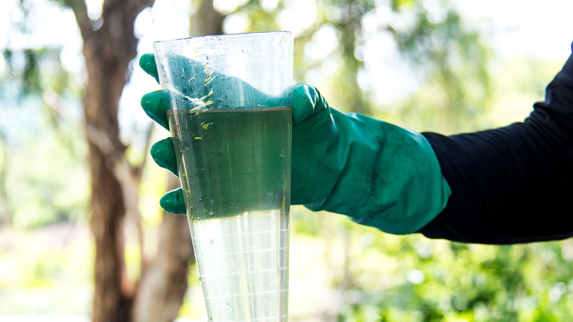 Muestra de agua tratada en la planta del campus León
