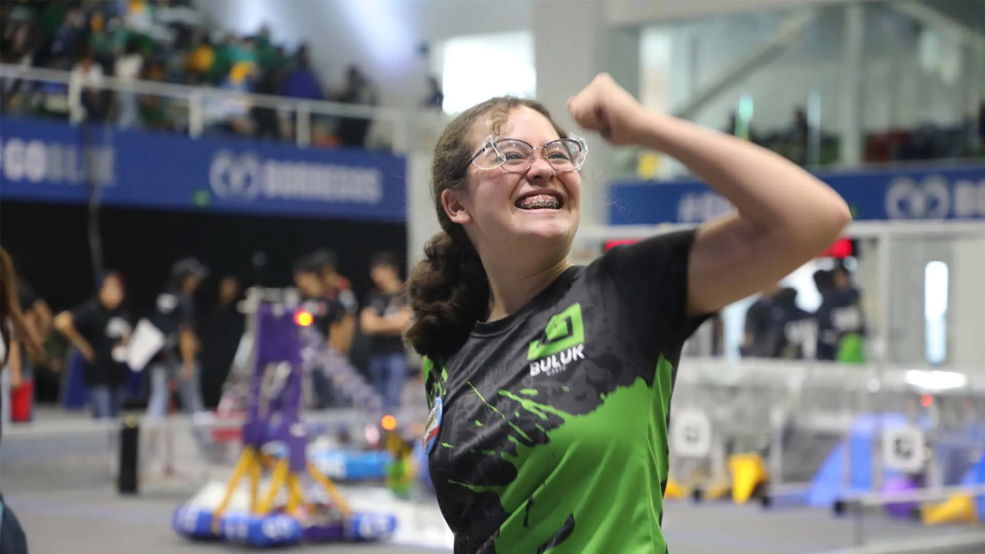 Romina celebrates her triumph during FIRST