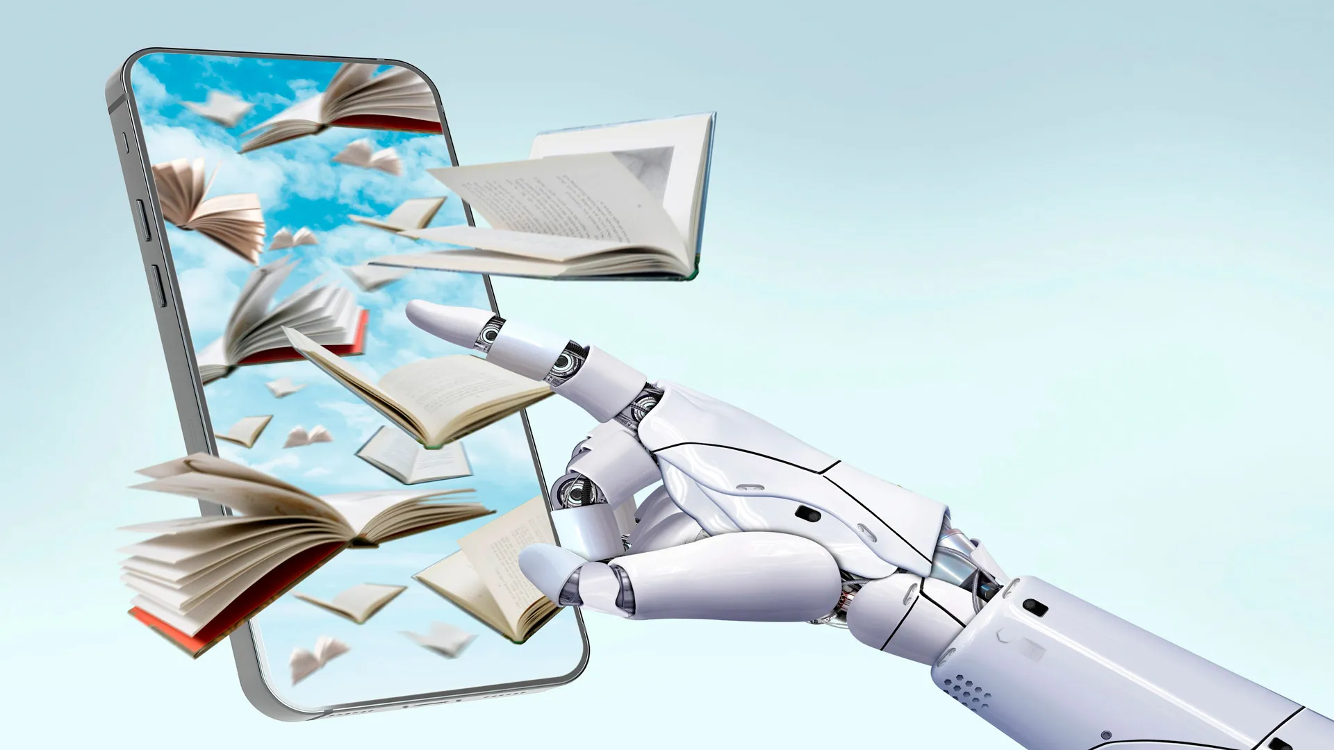 Mano robótica creando con inteligencia artificial