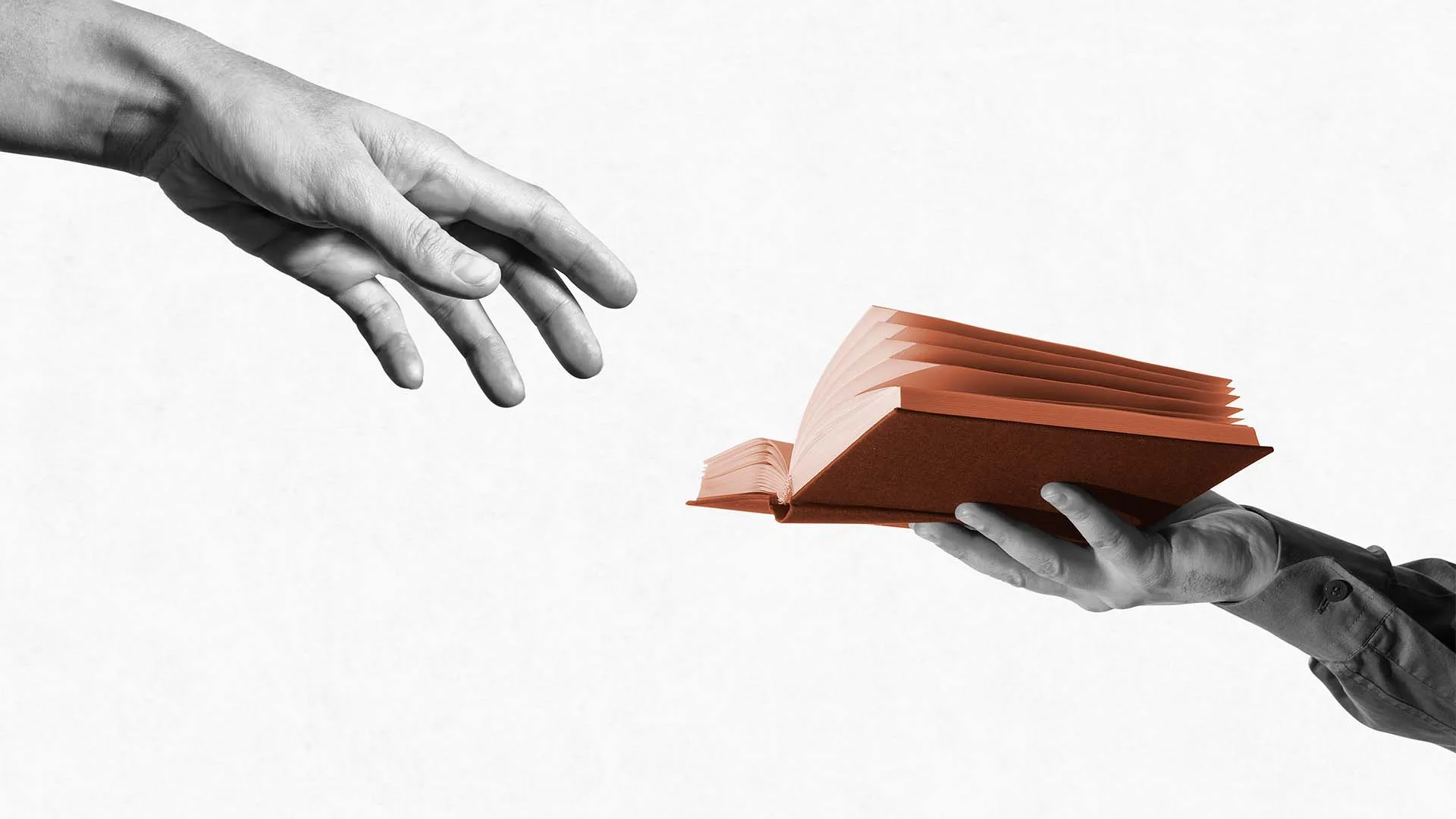 Imagen de manos, una de ellas sostieniendo un libro
