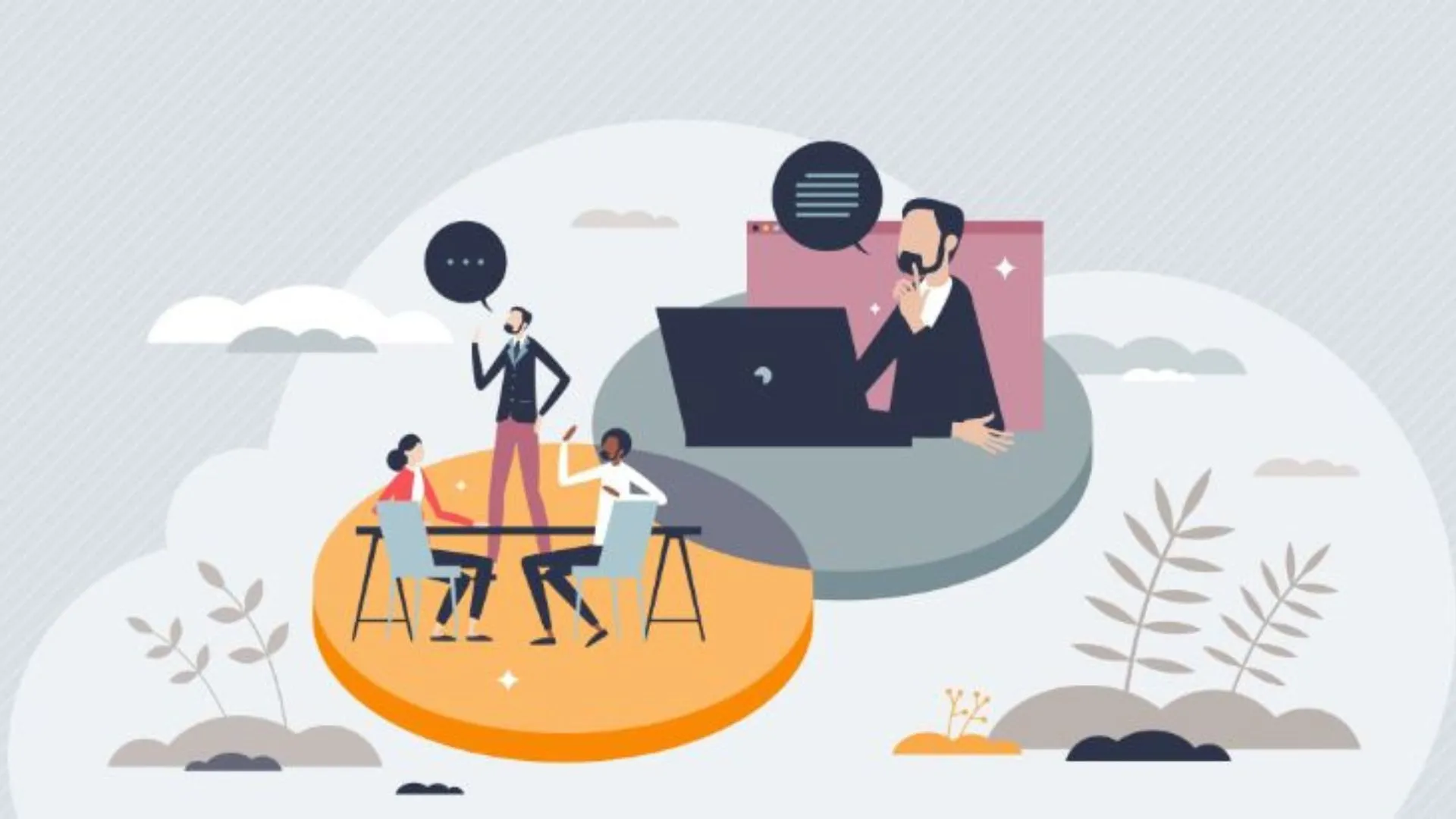 Ilustración del aprendizaje híbrido: clases presenciales y clases en línea