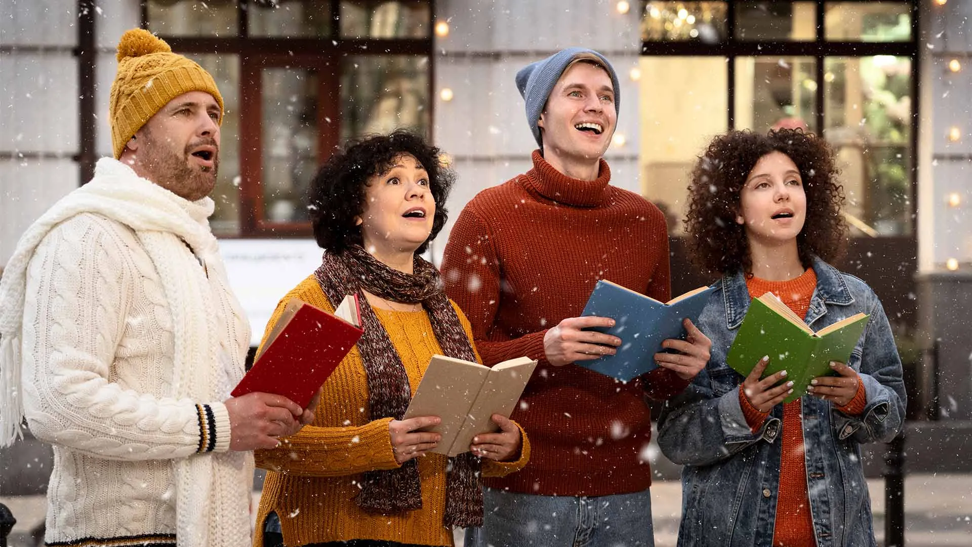 Personas cantando villancicos