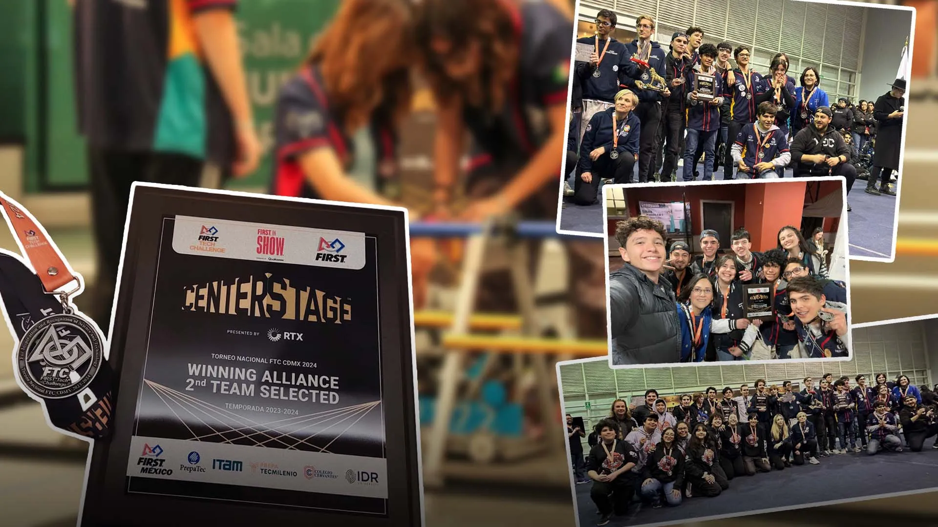 Collage de fotos del equipo Resistors con su premio de Winning Alliance