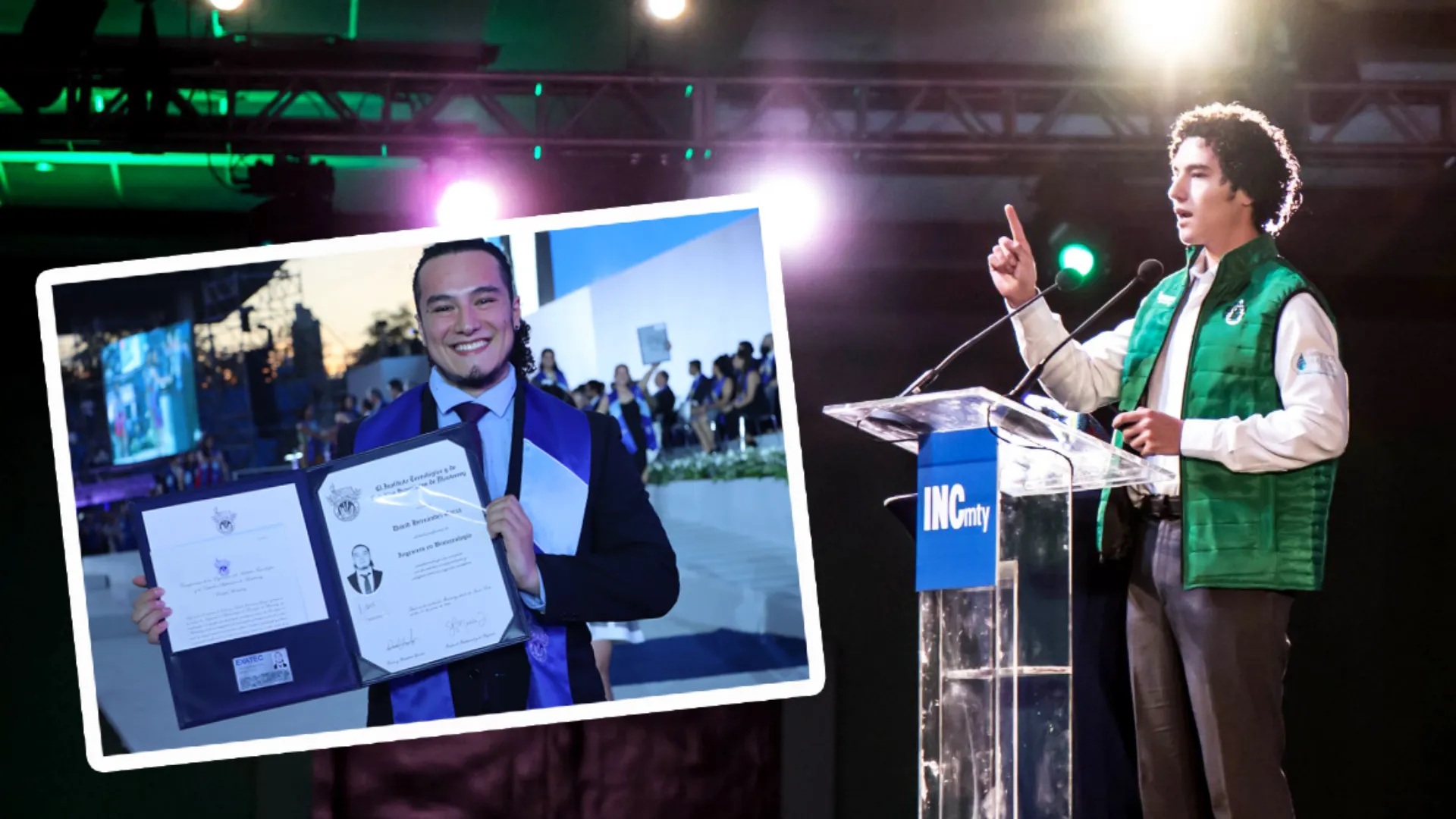 David Hernández muestra su título profesional, durante su ceremonia de graduación en campus Monterrey.