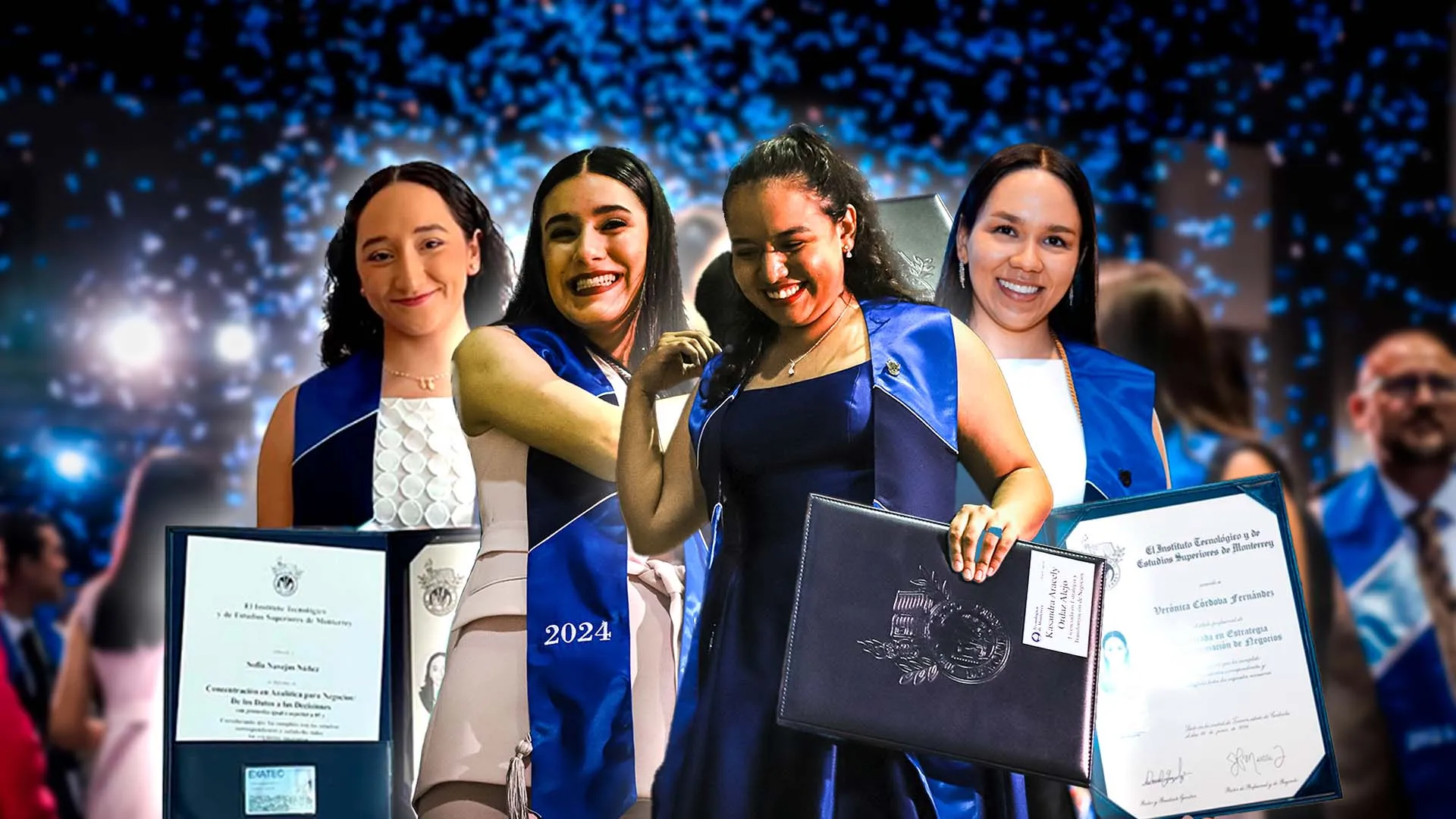 4 alumnas ganadoras del Premio Ceneval y graduadas del Tec de Monterrey campus Laguna muestran sus títulos profesionales en un collage