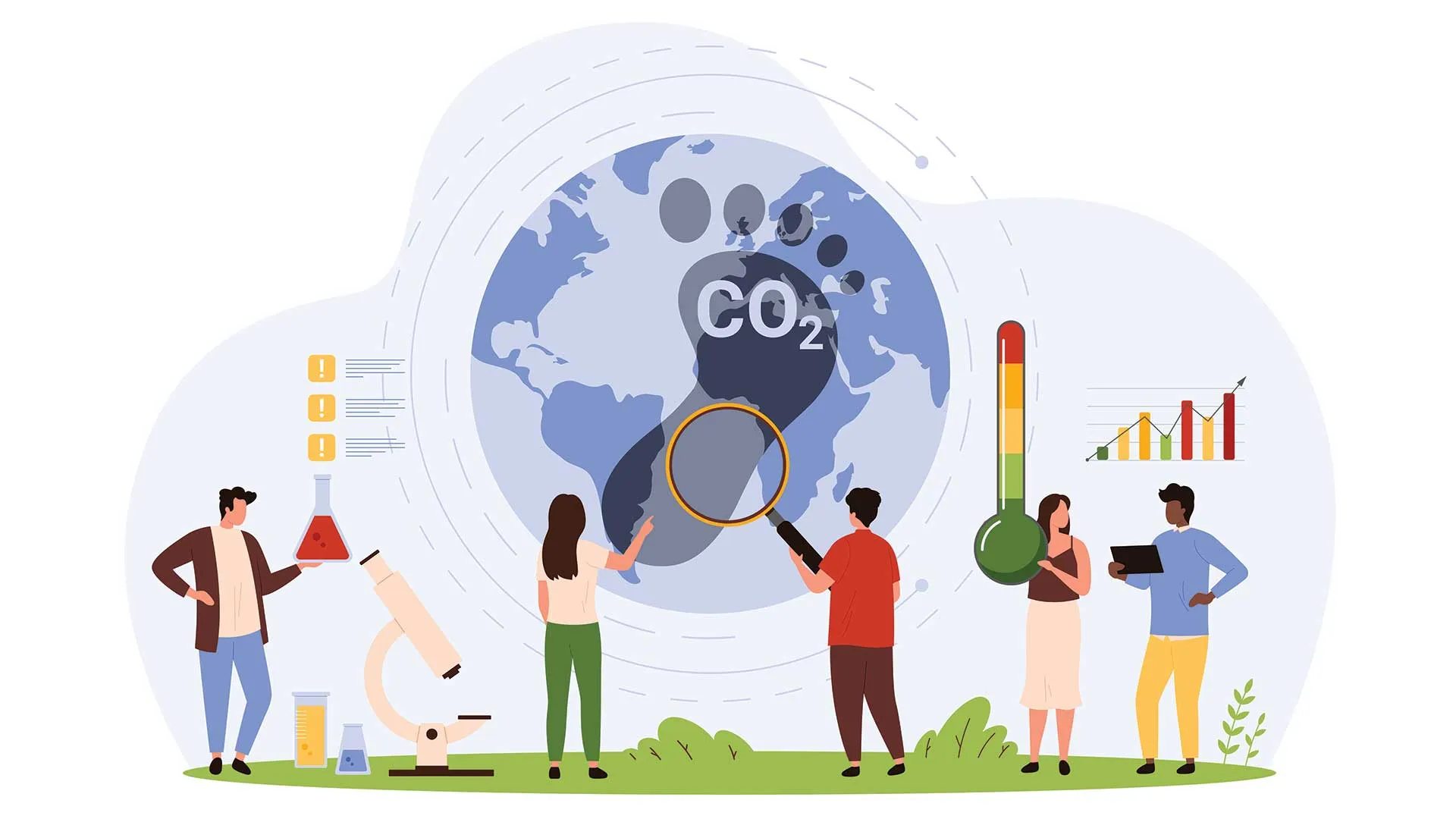 Ilustración conceptual de jóvenes cuidando el medio ambiente