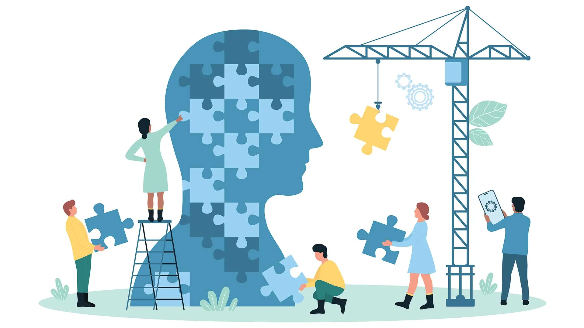 Imagen conceptual de profesores ayudando a una persona a mantener su bienestar emocional