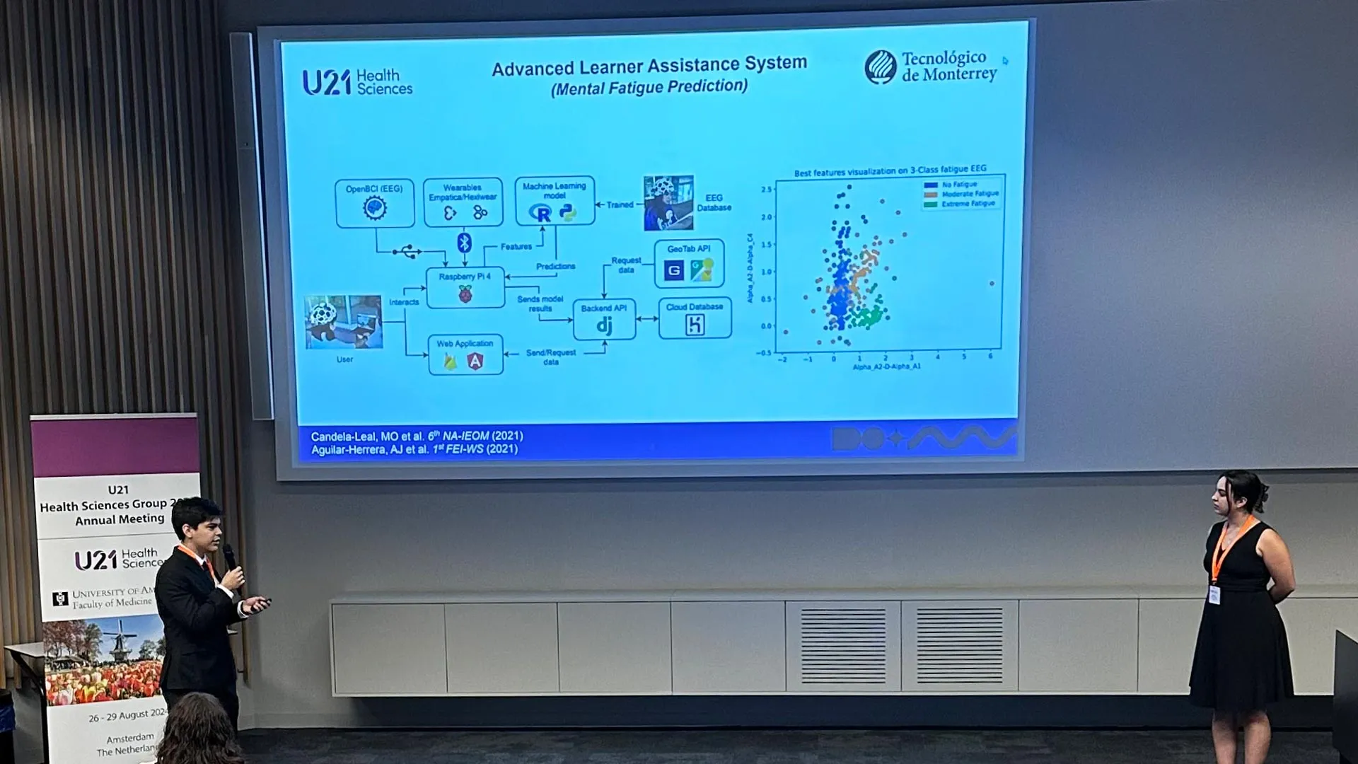 Milton Candela y Alejandra Valdivia durante la reunión anual de U21.