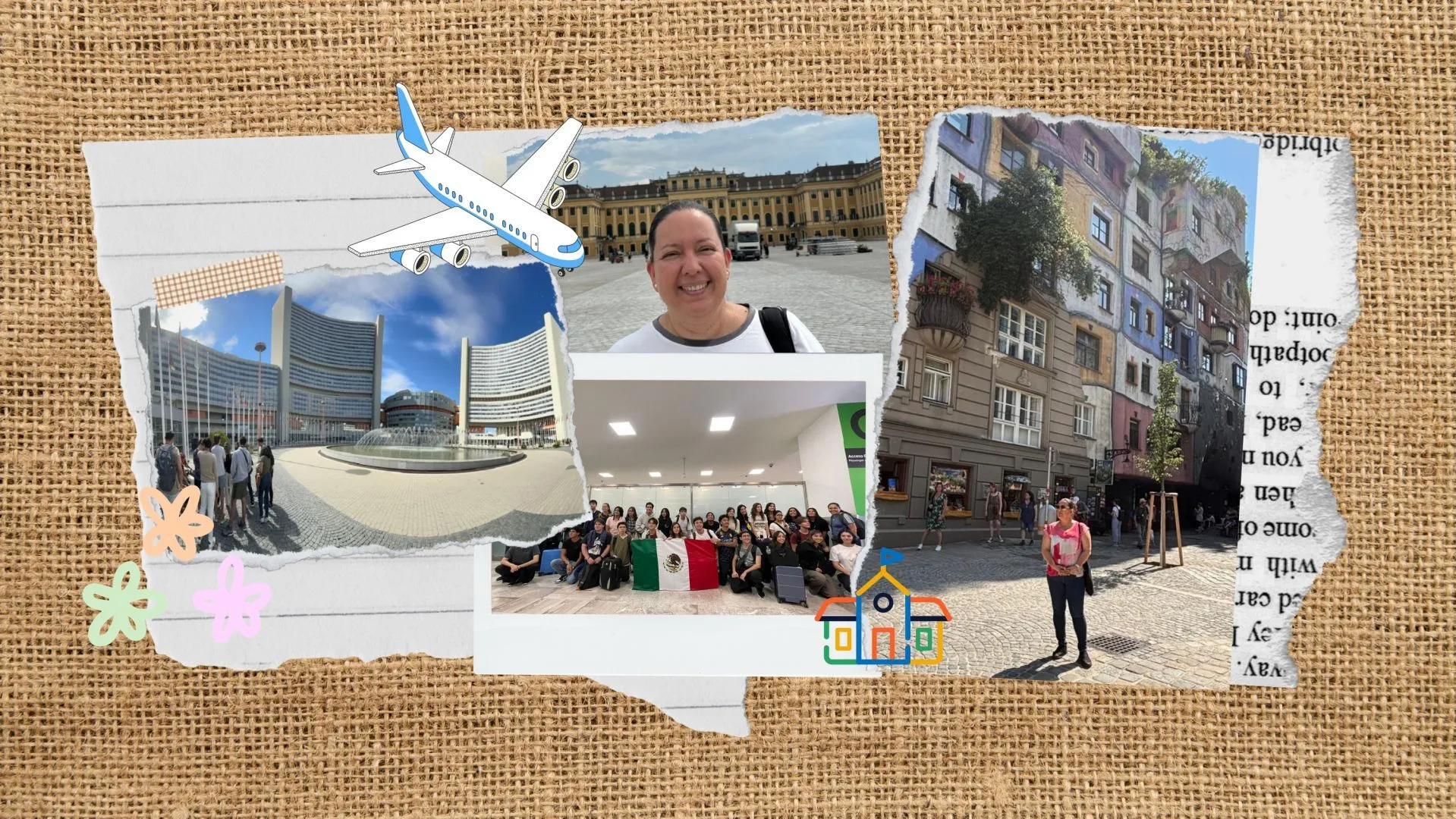 Collage de la experiencia internacional de una profesora acompañante de 44 estudiantes de PrepaTec