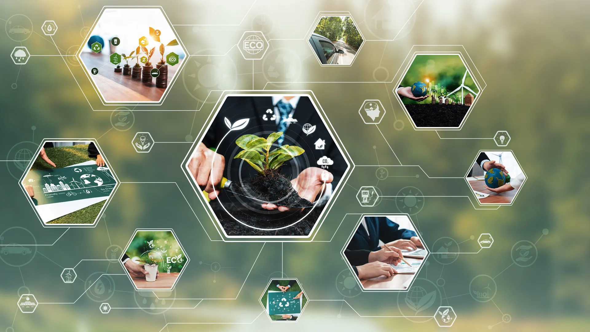 osteniendo la hoja con el concepto de icono de la ciudad inteligente. El medio ambiente es de conexión empresarial y desarrollo sostenible. la energía renovable es respetuosa con el medio ambiente. Tecnología y nuevos avances.