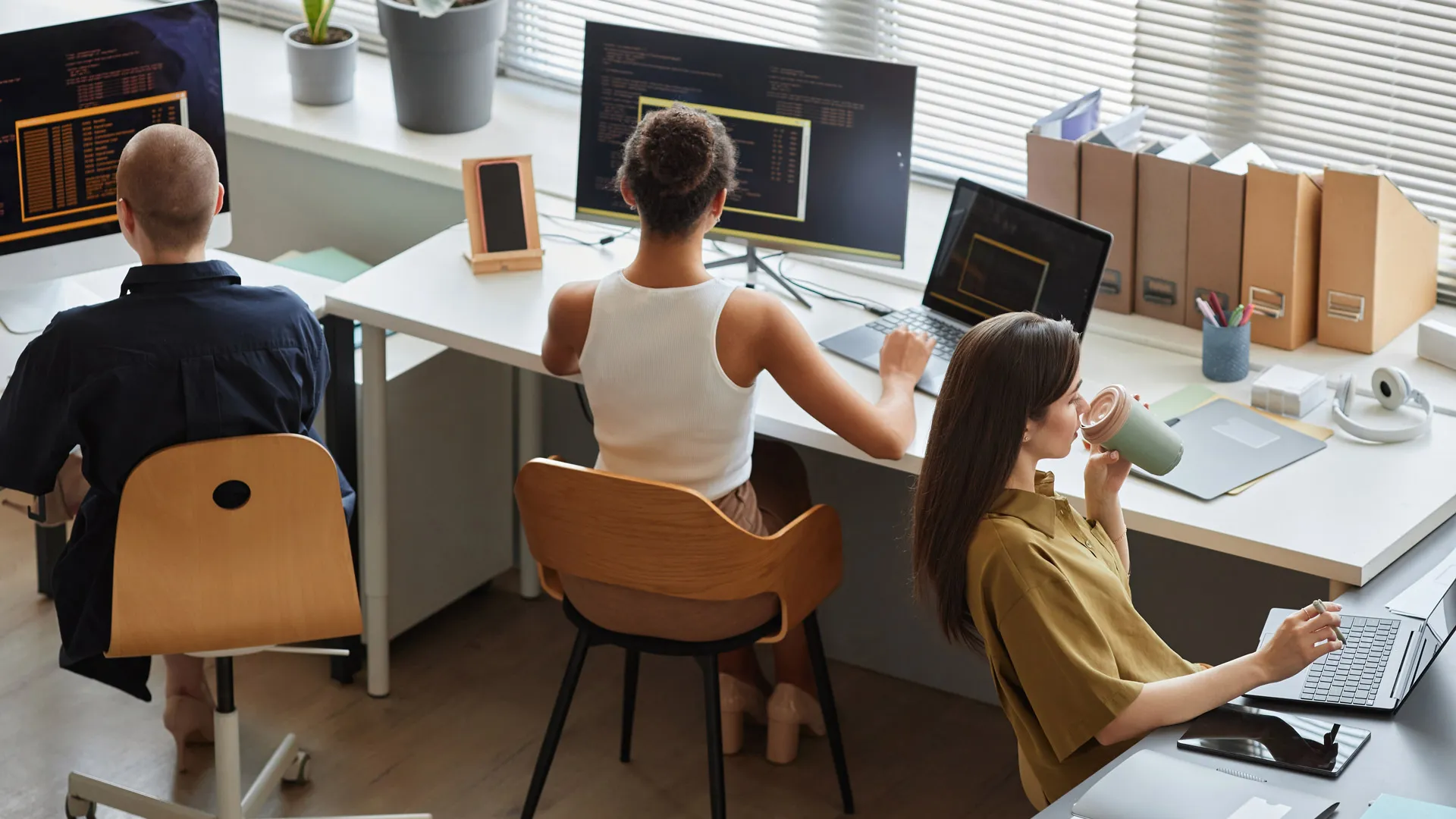 Generation Z's job expectations. Young people working in a company.