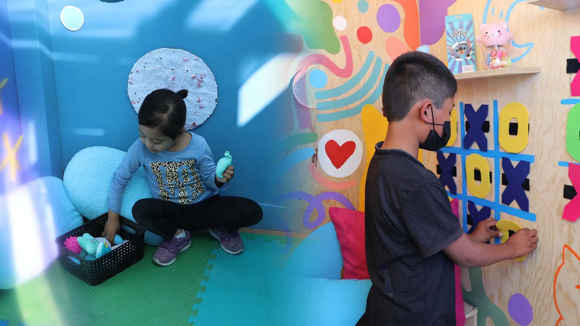 Niños utilizando los habitáculos sensoriales