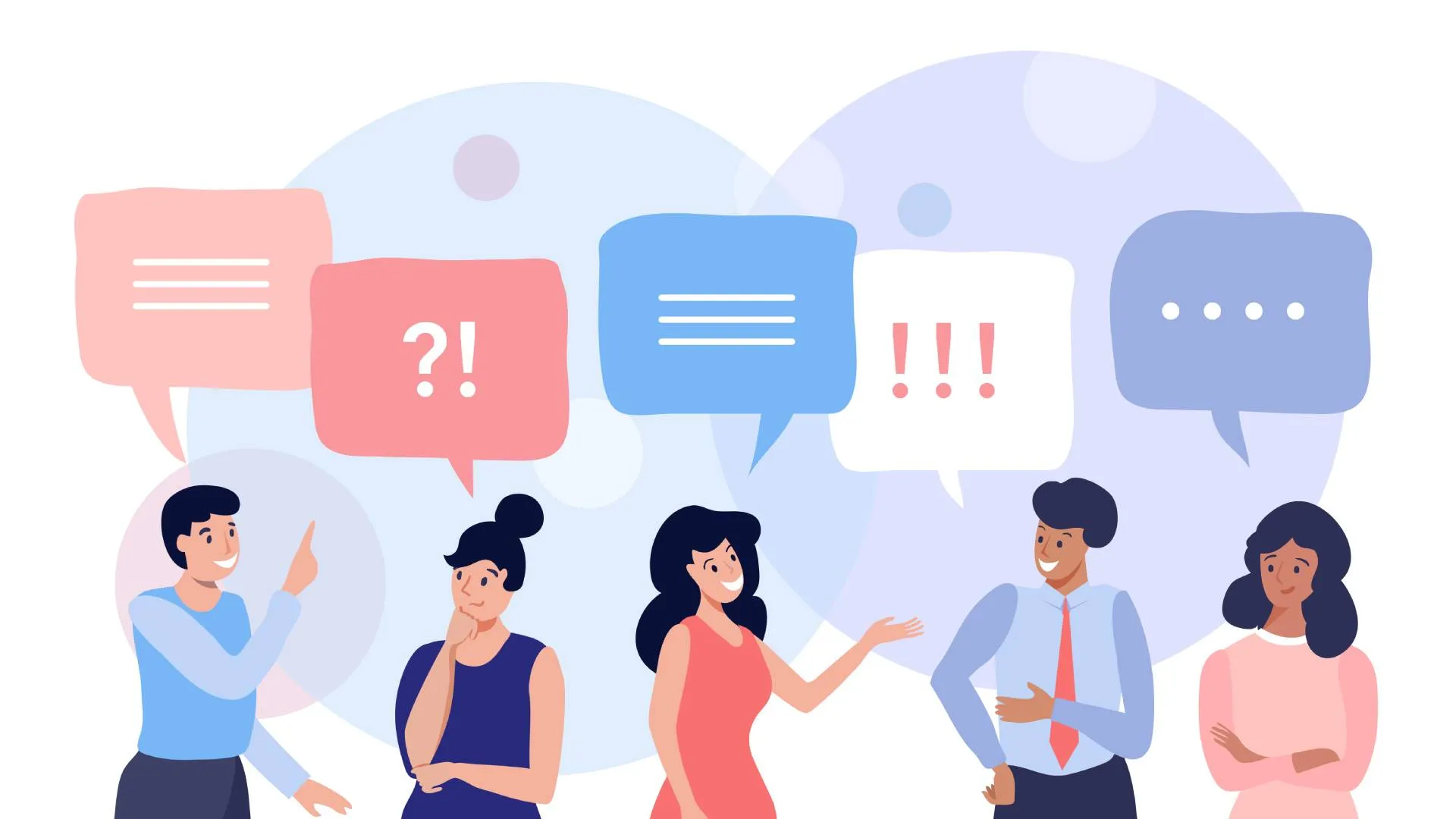 Ilustraciones de jóvenes con cajas de diálogo, concepto de que están entablando conversaciones