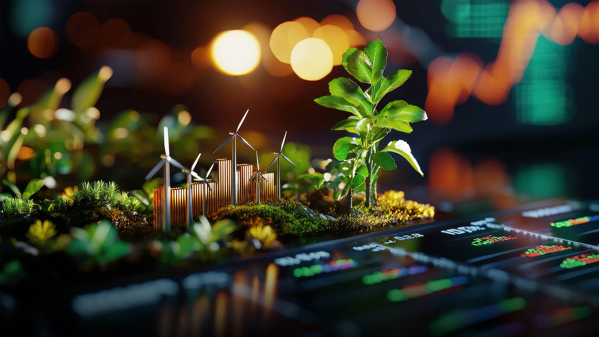 Pequeña granja rodeada de pantallas.