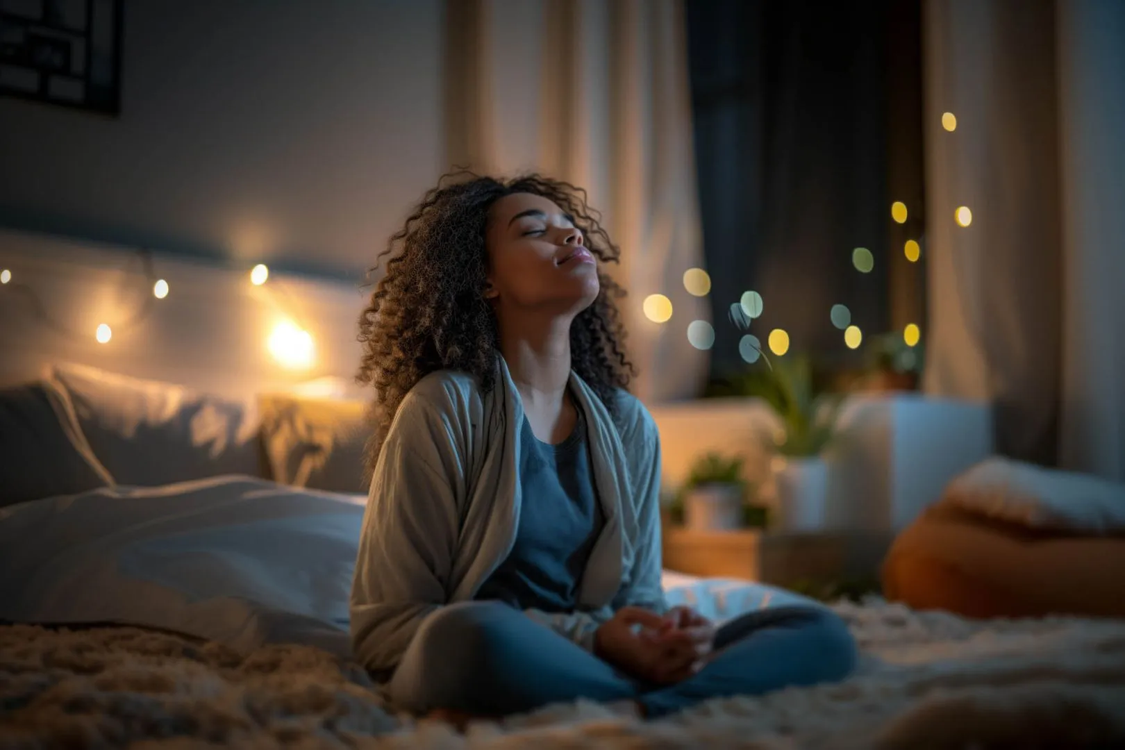 Persona meditando antes de dormir