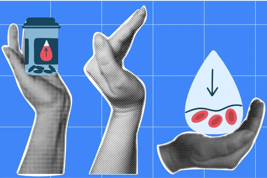 Collage de manos sosteniendo gotas de sangre