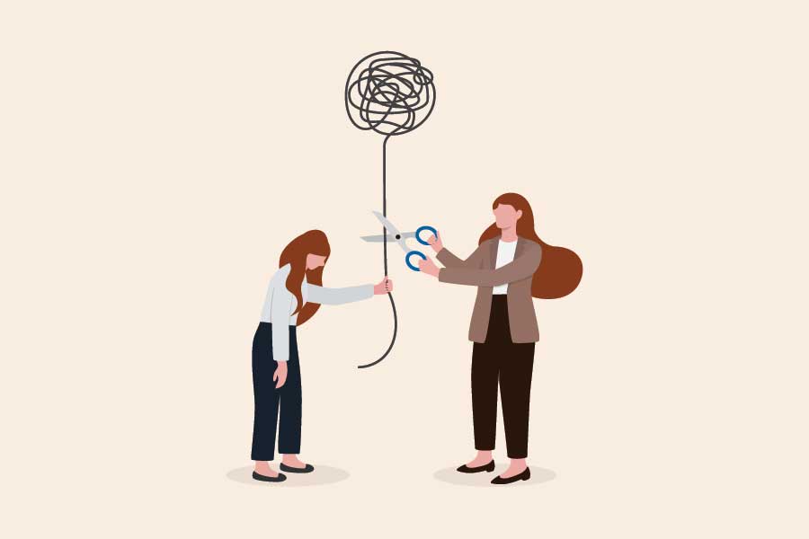 Ilustración conceptual sobre ayudar a otra persona a no darle vuelta a sus problemas o necesidades emocionales