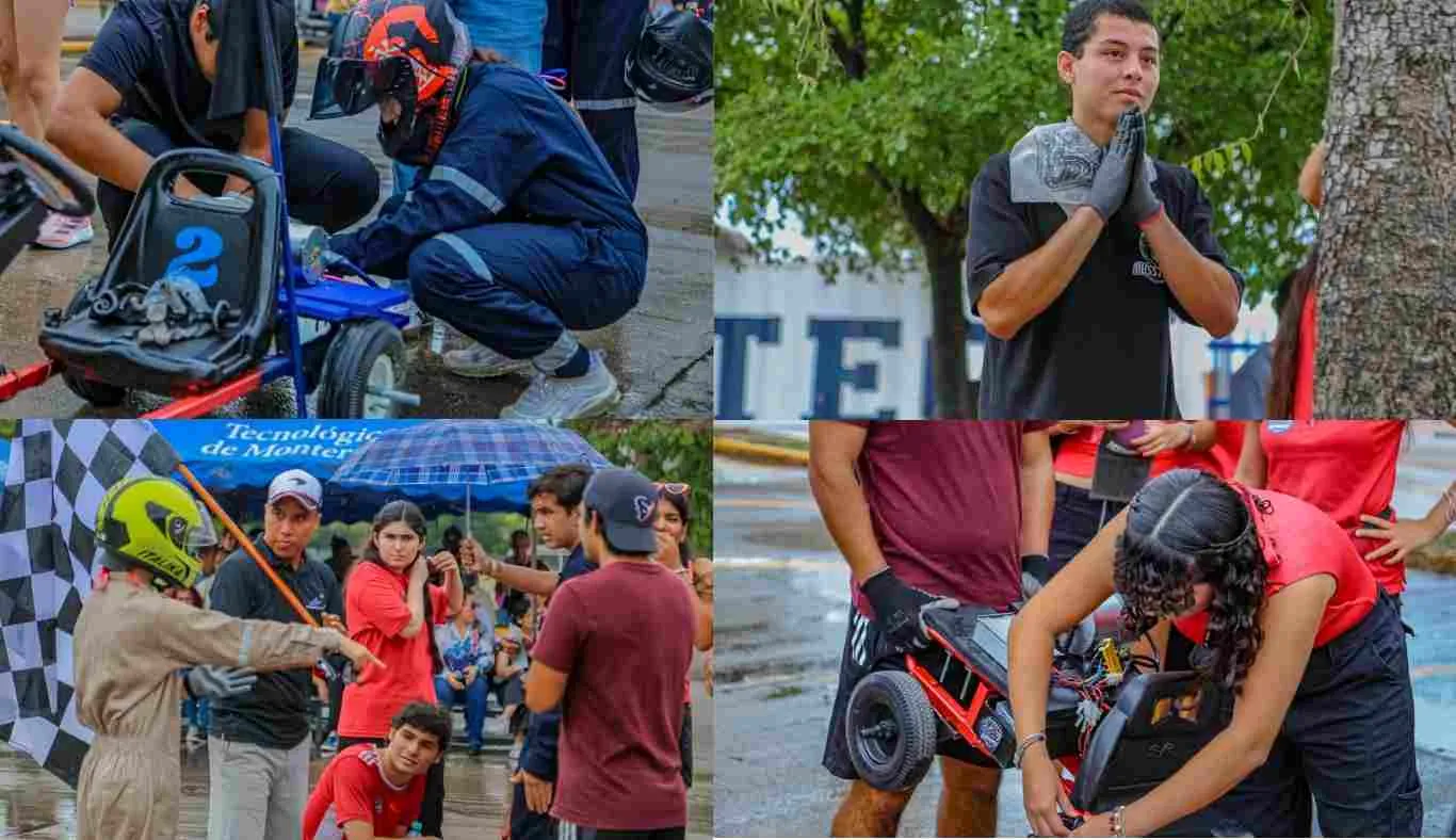 estudiantes Tec Tampico revisando funcionamientos de go karts eléctricos