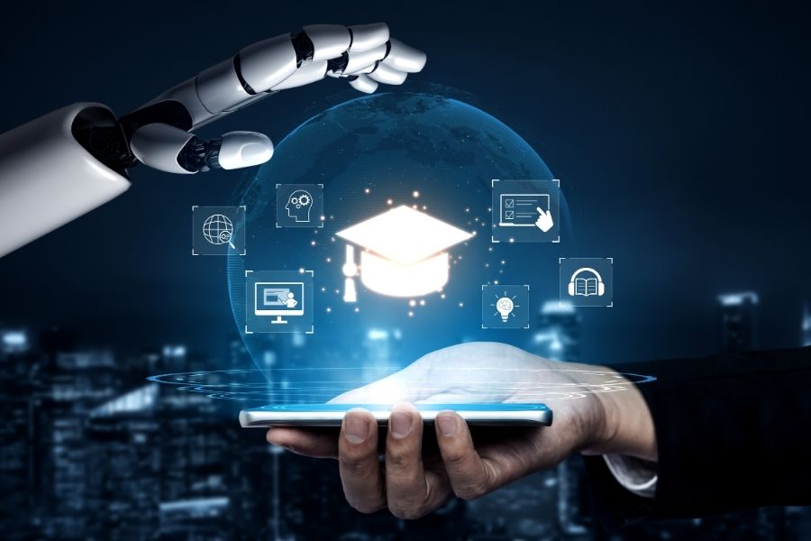 imagen conceptual de elementos de inteligencia artificial integrados a la educación.