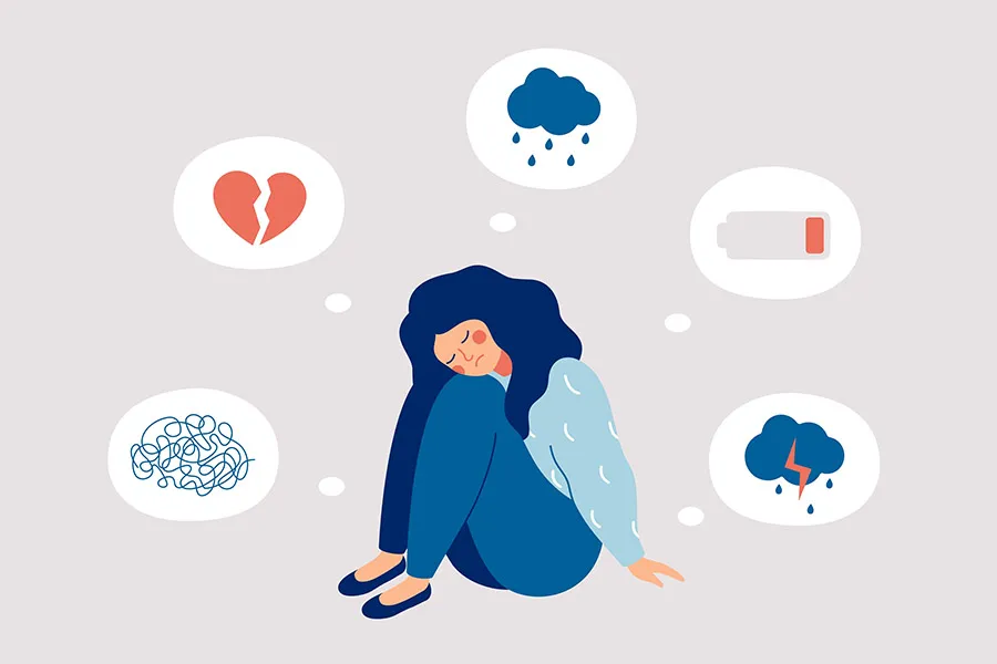Ilustraci&oacute;n de joven con depresi&oacute;n