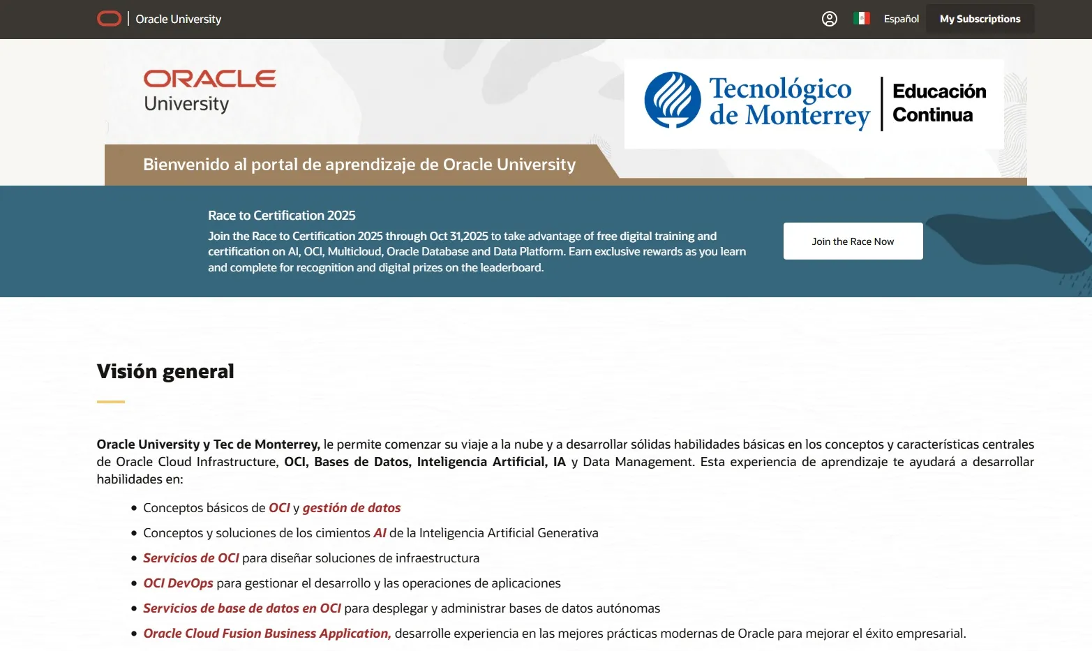 Portal de Aprendizaje de Oracle University