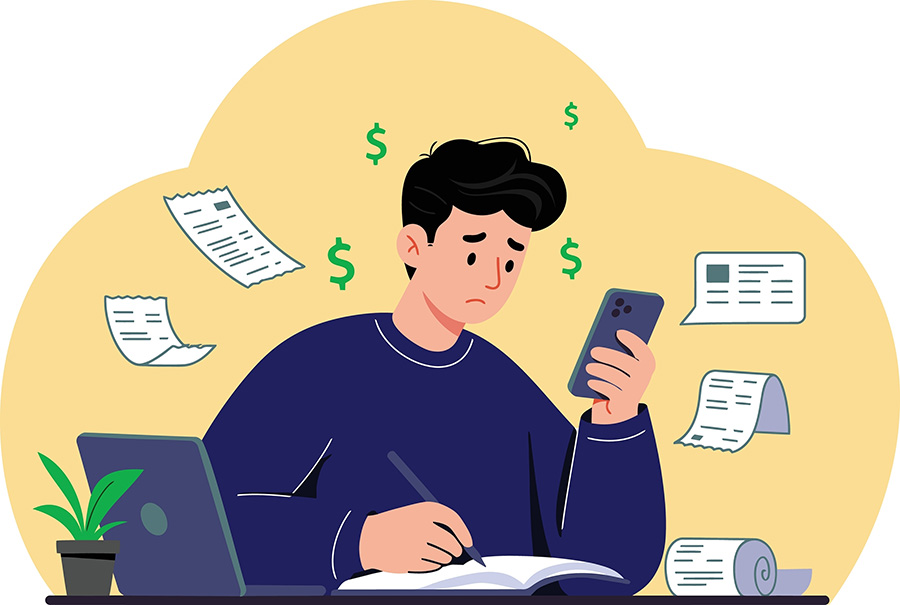 ilustración, joven con deudas
