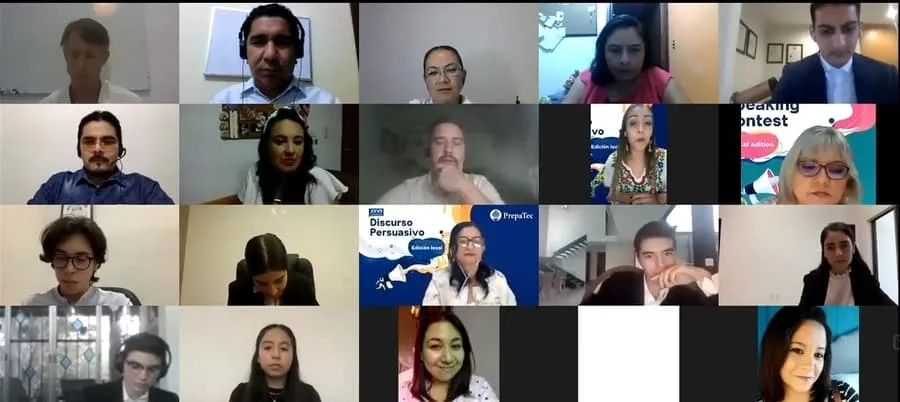 Profesores, alumnos y jueces invitados durante la presentaci&oacute;n final del Concurso de Discurso Persuasivo, en la fase local de PrepaTec Colima