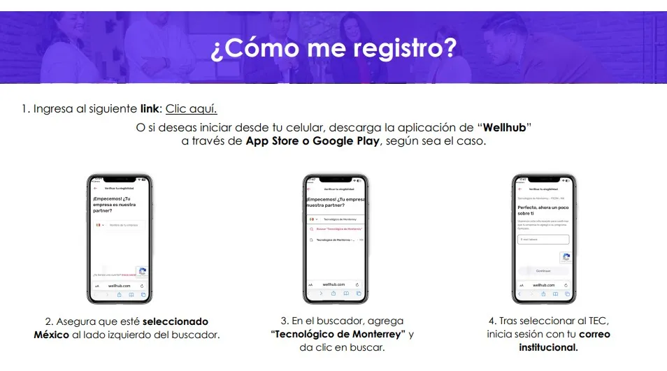 Descripci&oacute;n de los pasos para registrarse en Wellhub