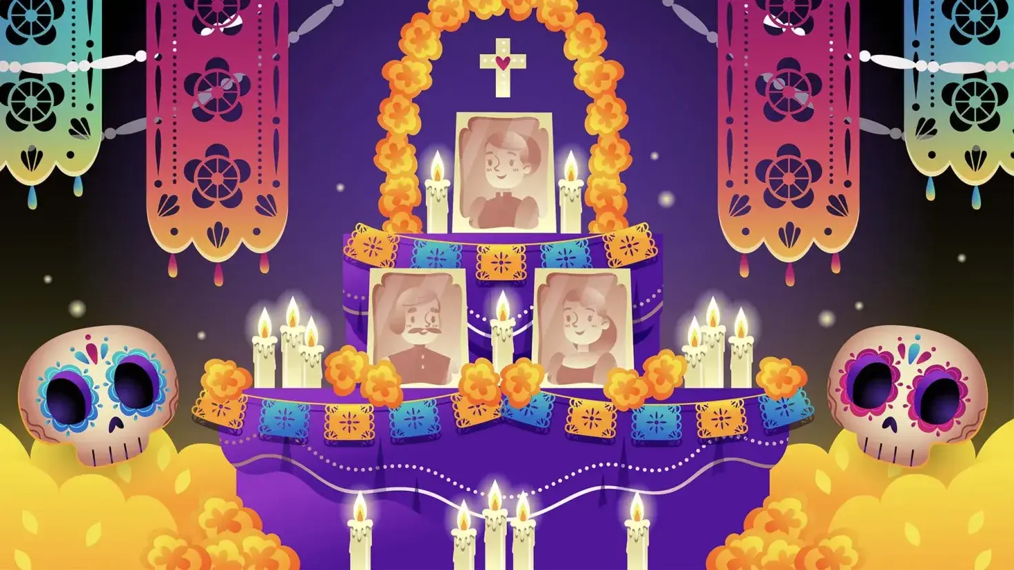 Ilustración de un altar de muertos