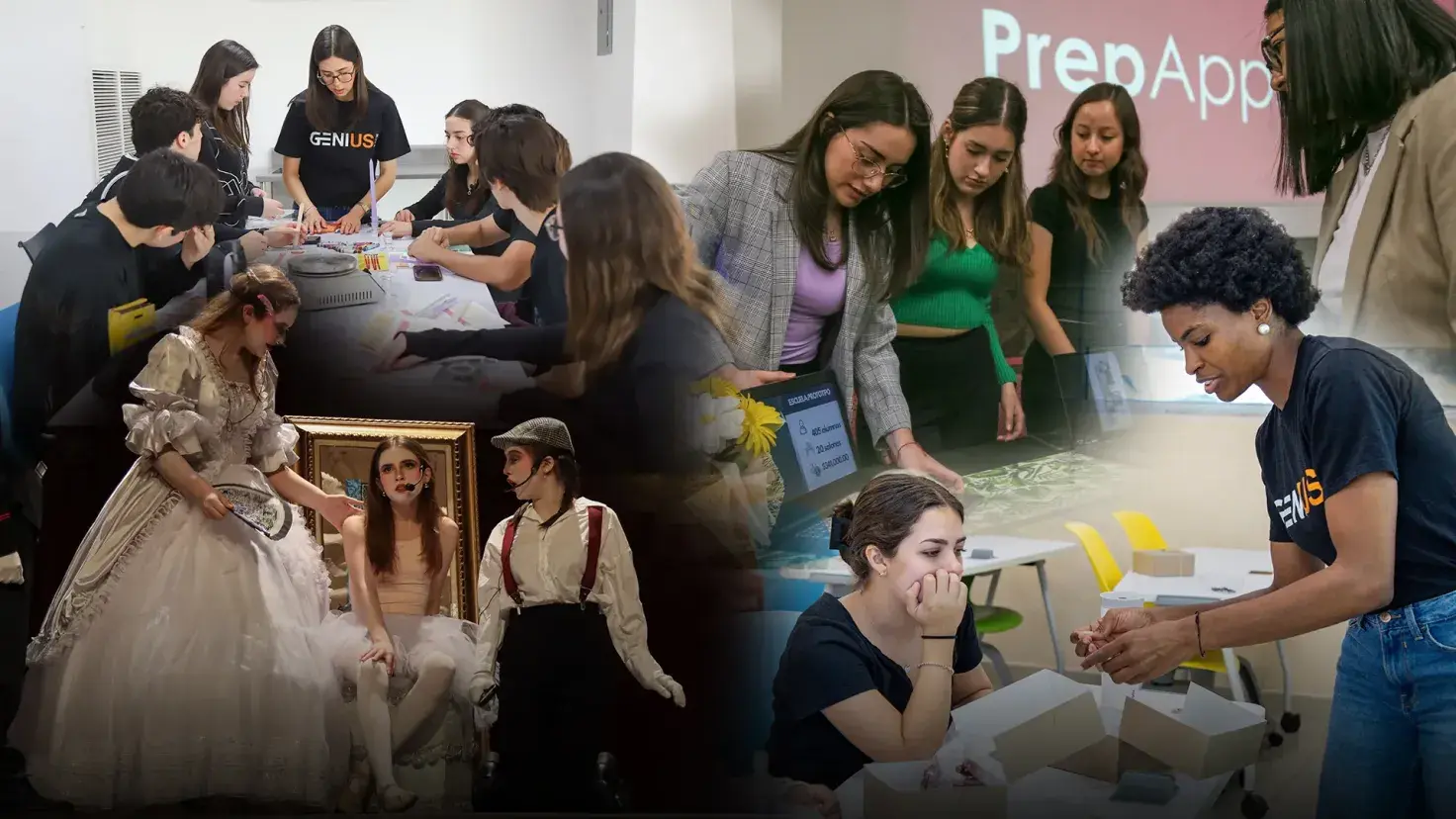 Montaje de fotos que muestran a alumnos en distintas actividades escolares.