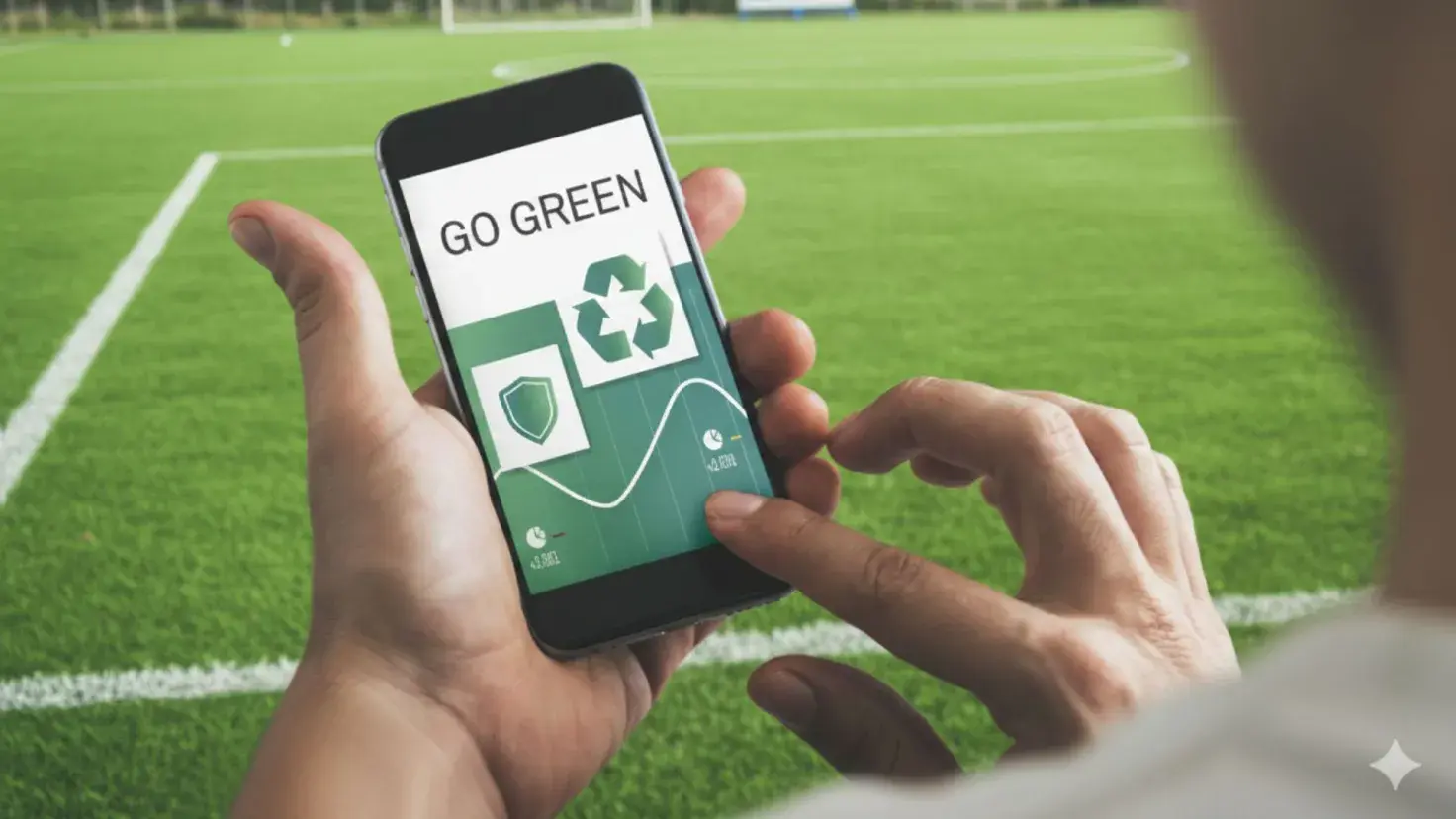 Joven sosteniendo celular, que muestra la app Go Green