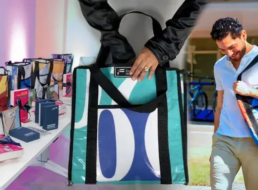 Productos de The after life collection, que convierten lonas publicitarias en tote bags y estuches