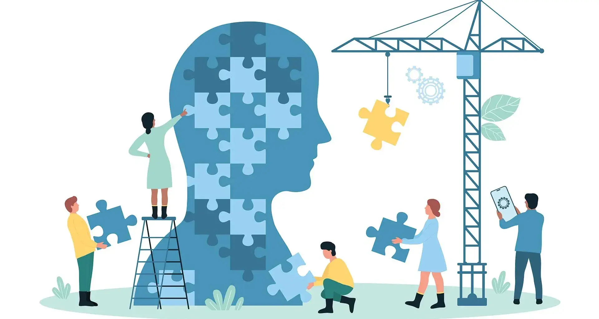 Imagen conceptual de profesores ayudando a una persona a mantener su bienestar emocional