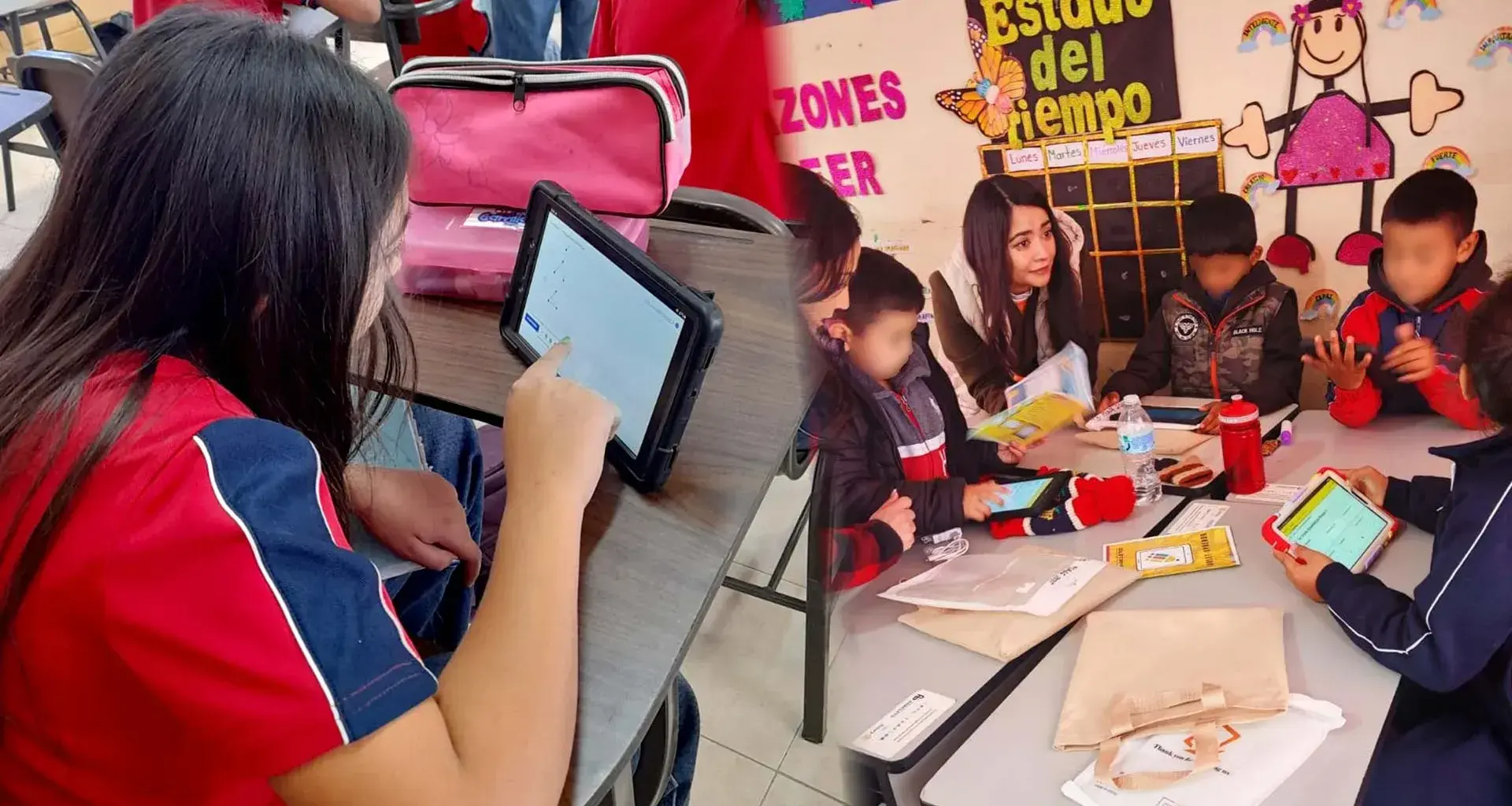 Niños y niñas interactúan con las tablets brindadas a través del programa "Tablet Aprendo".