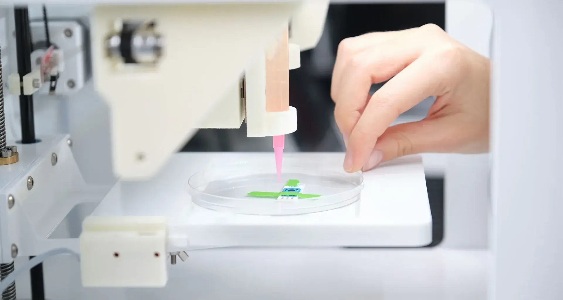 Investigador preparando bioimpresora para imprimir células en 3D