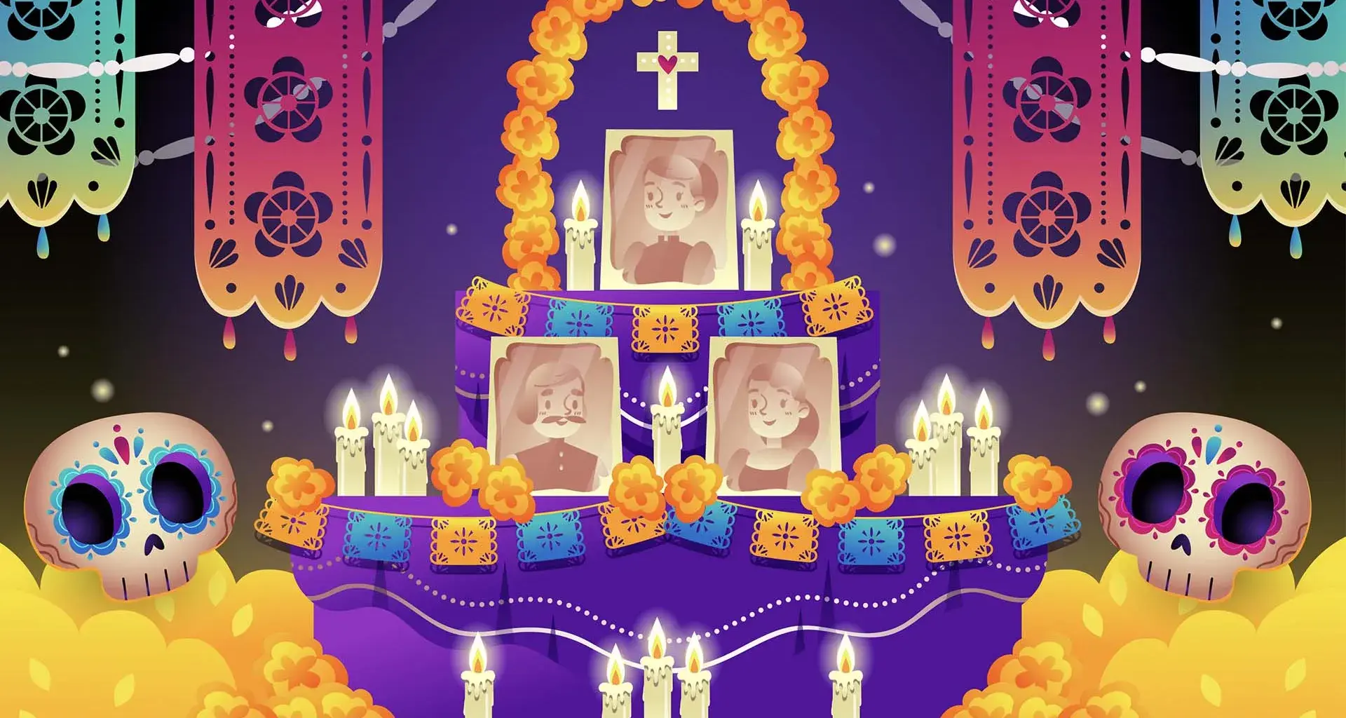 Ilustración de un altar de muertos