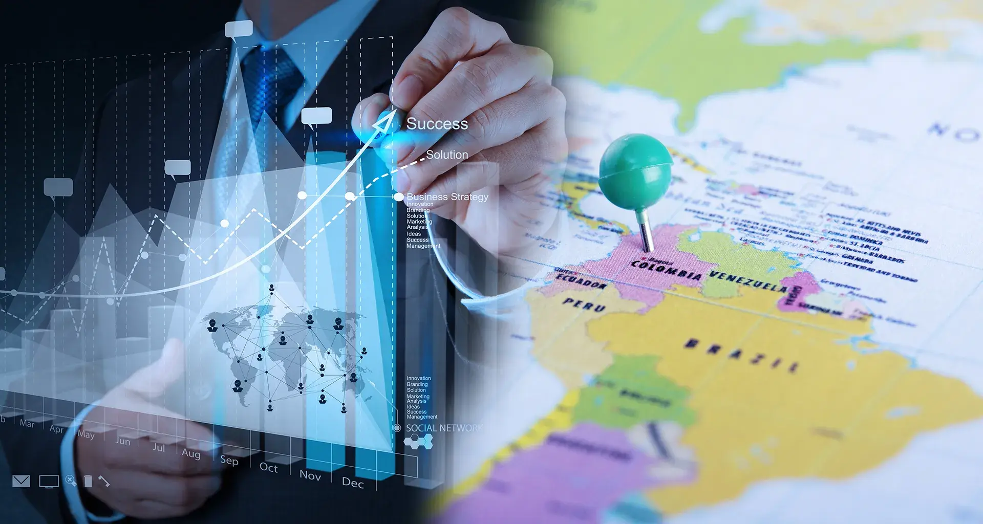 Foto de stock del mapa de LATAM y estadísticas